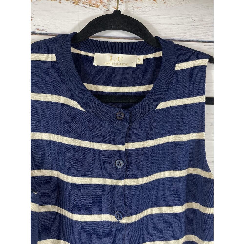 Lizette Collection Sweater Vest Womens Small Blue Striped Button Front Knit - Picture 2 of 8